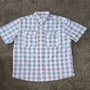 Men's Realtree Fishing Blue and Red Plaid Shirt Size XL